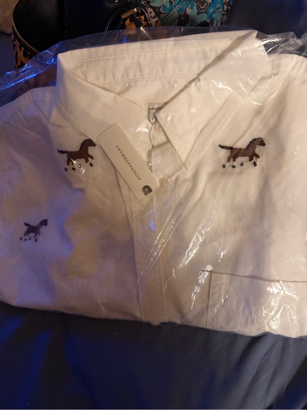 Maeve White Button-Down Shirt with Brown Horse Embroidery - Picture 6 of 7